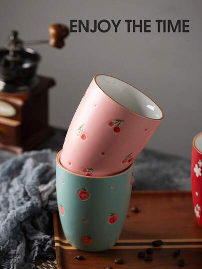 1个陶瓷可乐杯，饮水杯，适用于家庭聚会、毕业派对、咖啡杯、早餐麦芽奶杯、办公室水杯、晨漱杯、中式茶具茶杯，450毫升大容量个性化手绘专用杯