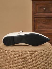 女士尖头拼接低帮平底休闲鞋，紫色，适合秋季及所有季节 - 白色 - 查看 7