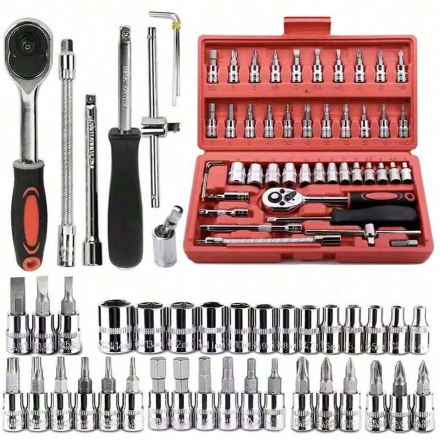 Juego de Herramientas Multifuncionales para Reparación de Automóviles, 46 Piezas, Juego de Herramientas Manuales para el Hogar con Destornillador y Llave Combinada