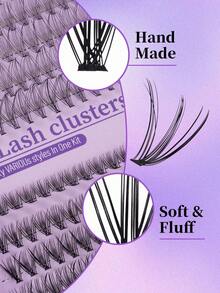 MEM 640片簇状假睫毛，浓密卷翘睫毛嫁接套装，D型卷翘，8-16毫米混合长度，DIY睫毛嫁接套装，DIY睫毛嫁接，浓密柔软单根假睫毛，轻松在家DIY，持久睫毛胶水，DIY卸妆液，DIY睫毛镊子，睫毛刷（10D+20D+20D） - 黑色 - 查看 8