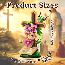 363PCS Jesus Toy Cross Building Block,Flowers For Adults, Christian Set, ABS Material, Home Decor Themes, Scene Series [Easter And Christian Gift] - Red Violet - View 3