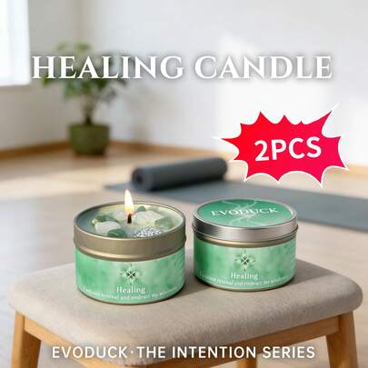  EVODUCK 香氛蜡烛 | 薰衣草与尤加利香氛大豆蜡烛 3盎司，含绿白水晶 | 适合深度专注、冥想、瑜伽和阅读 | 情人节、生日礼物 | 附赠使用指南卡
