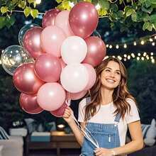 Set de 10 pulgadas de globos rosas, 70/50/35 piezas de globos de látex rosas retro para decoración de cumpleaños, boda, revelación de género, despedida de soltera, graduación en estilo bohemio - A-1 - Ver 5