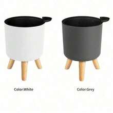 Style nordique Pot de fleurs moderne avec pieds en bois pour chambre, salon, plantes au sol, support de pot de plantation, balcon, bonsaï, décoration de maison et de jardin - Rond - Voir 3