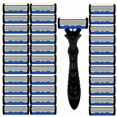 Men's Manual Razor With 6-Layer Stainless Steel Hair Removal Blade And Replaceable Shaving Head