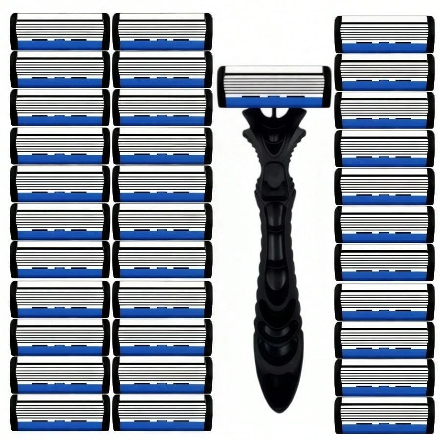 Men's Manual Razor With 6-Layer Stainless Steel Hair Removal Blade And Replaceable Shaving Head