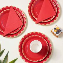 Red & Gold Rim Disposable Tableware Set, 7/9 Inch Party Plates, Disposable Paper Plates & Cups Suitable For Festivals, Weddings, Engagements, Birthdays, Parties, Celebrations - Multicolor - View 3