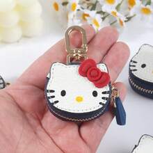 SANRIO Túi đựng trang sức mini có nơ đỏ xinh xắn và khóa kéo vàng, hộp đựng trang sức du lịch bằng da PU tiện dụng. - trắng - Xem 2