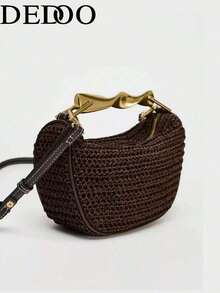 Dedoo Chiếc túi đeo chéo nhỏ gọn này có khóa kéo dệt, tay cầm bằng kim loại và dây đeo vai có thể điều chỉnh, rất phù hợp để mang đi biển. - Cà phê - Xem 8