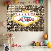 1pc Fabulous Las Vegas Welcome Sign Backdrop  2D/Flat Polyester Party With Glittery WELCOME To Fabulous Las Vegas Design Weddings, Birthdays, Bar & Cafe Decor, No Electricity Needed, Las Vegas Pa - 多色 - 查看 5