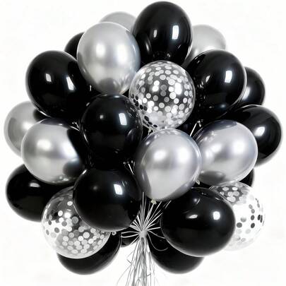 52个/21个装，10英寸/12英寸哑光黑、金属银、亮银乳胶气球，适用于订婚装饰、周年纪念、婚礼、家居、派对、生日、单身派对、酒吧户外、男女皆宜的装饰