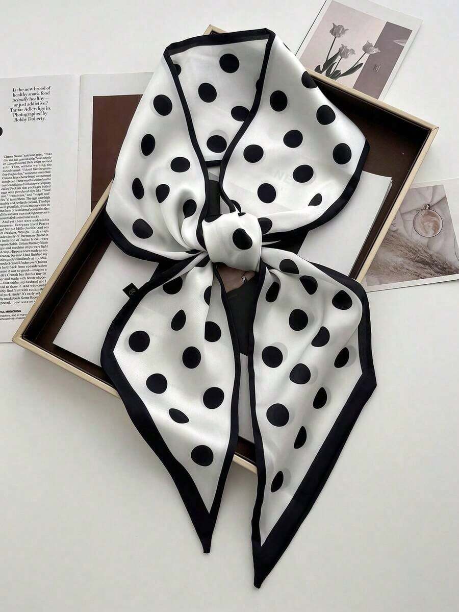 1pc Women Carriage Print Fashion Style Silk Scarf Bandana,Hair Band,Head Band Ideal For Dressing Up Your Look - 黑色 - 查看 1