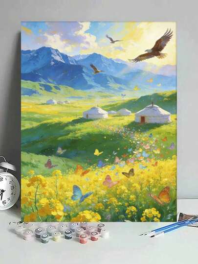 Mountain Meadow Butterflies And Eagles DIY Oil Painting By Numbers Canvas Painting Crafts Adult Home Decoration 40x50cm/16x20inch Holiday Gifts