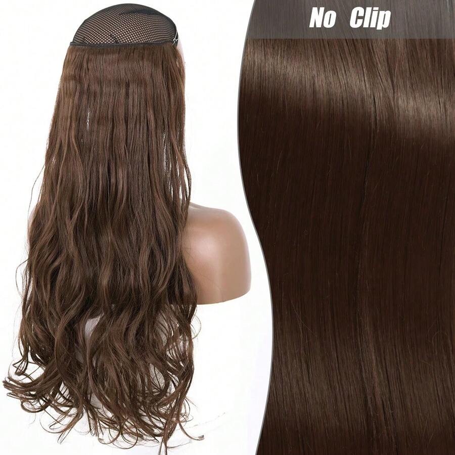 Clip-In Natural Hair Extension, Long Straight Synthetic Hairpiece, Blonde, Black, Mixed Color, Fake Hairpiece For Women HKQE - 杏色 - 查看 1