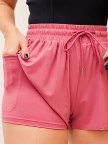 Women's Double Layer Fitness Shorts For Gym, Sports, Yoga, Elastic Polyamide With Pocket 3RD SD1780 - Hồng - Xem 2