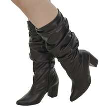 Women's Square Toe High Heel Ankle Boot, Thick Contour, Mid-Calf, Comfortable, Zipper, Black Faux Vintage Elegant Women's Boots - 黑色 - 查看 4