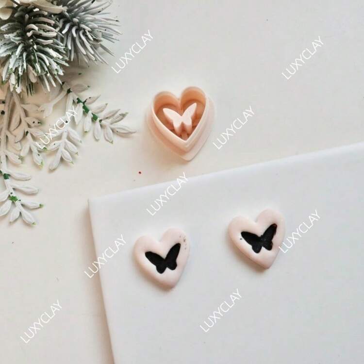 Embossed Heart Shape Polymer Clay Earring Cutters, Heart Butterfly Pattern Clay Cutters For Jewelry Pendants Making, Valentine's Day DIY Earrings Necklace Making Tools - Butterfly - View 5
