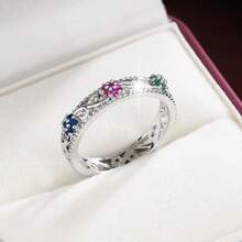 1枚优雅花卉设计立方氧化锆镶嵌女式戒指 - 彩色 - 查看 6