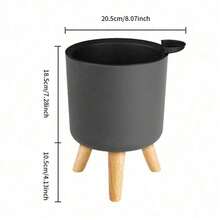Style nordique Pot de fleurs moderne avec pieds en bois pour chambre, salon, plantes au sol, support de pot de plantation, balcon, bonsaï, décoration de maison et de jardin - Rond - Voir 6