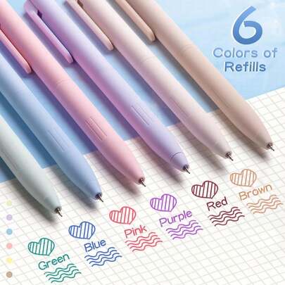 6pcs/Set Molandi Press-Ball Pens, Neutral, With St Head, Quick-Drying Multicolor Pens For Student Notes Back To School