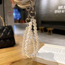 Butterfly Design Silver Apple Earphone Case, Water Wave Pattern + Pearl Bracelet - Multicolor - View 5