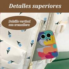 Mochila Escolar Blanca Kawaii con Estampado Orquídeas Azules y Peluche Oso para Mujer | Tela Duradera, Cremallera Bidireccional, Asidero Ancho, Reforzamiento Triangular, Bolsillos Organizados y Cinturón de Sujeción para Maletas | Ideal para Colegio, Viajes y Usos Cotidianos - Rosas - Ver 6