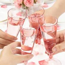5/10/20/25/30/50pcs Set Transparent Pink Champagne Glasses, Reusable 130ml/5oz Elegant Stemmed Champagne Flutes, Suitable For Weddings, Cocktail Parties, Holidays, Christmas And New Year - Transparent - View 9
