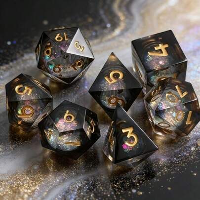 7pcs Set Of Premium Liquid Core Dice - Pointed Polyhedral Dice Set, Suitable For RPG