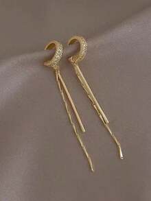 1 Pasang Anting Jepit Panjang dengan Rumbai, Aksesori Perhiasan Elegan untuk Wanita & Pelajar, Cocok untuk Semua Musim, Hadiah - Yellow Gold - View 4