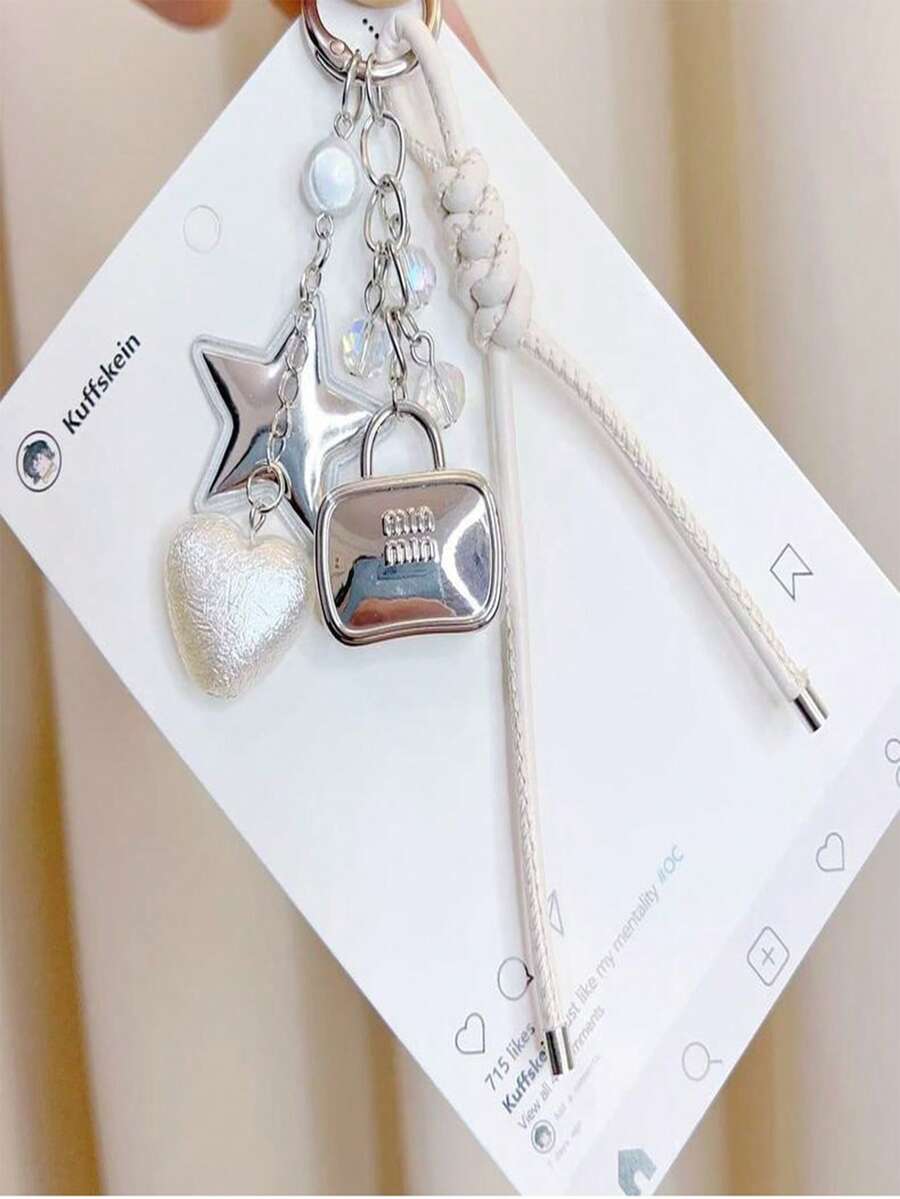 1个手工编织心形钥匙扣吊坠，独特包包挂饰，设计优雅 - 均碼 - 查看 1