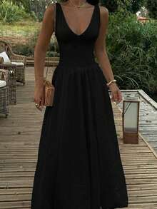 Elegant Floral Bud Dress, Suitable For Vacation, Commute, Romantic Date, Daily Wear, And Wedding Guest Black Summer - Black - View 4