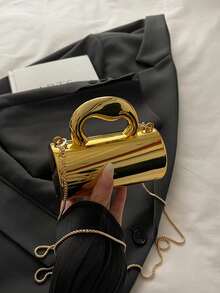 Avant-Garde Shiny Gold Handbag, Party Evening Bag, Glossy Silver Purse, Mini Chain Shoulder Bag, Lipstick & Earphone Pouch, Coin Purse - Gold - View 10