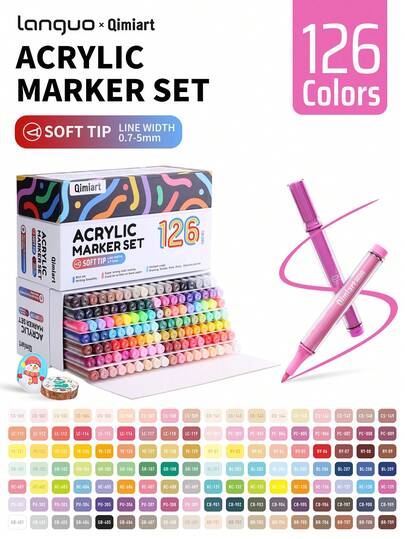 Languo 126/72 Colors 1 Set Soft Tip Acrylic Marker Pens, Large Capacity Soft Tip, Student Art Painting Coloring Books Filler Pens DIY Graffiti
