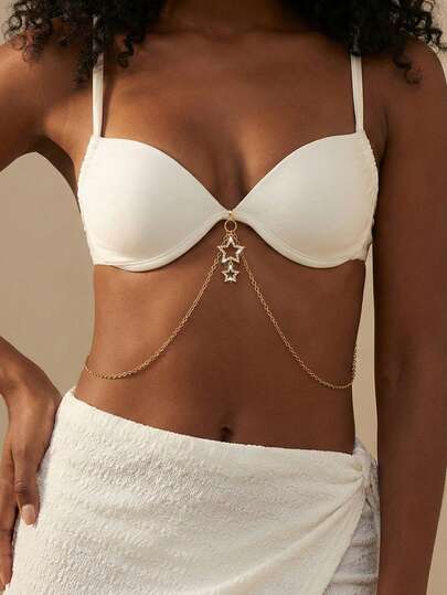 Cadenas para el Body para mujeres, cadena de cintura sexy para bikini con cruce, joyería corporal de verano con strass para la playa