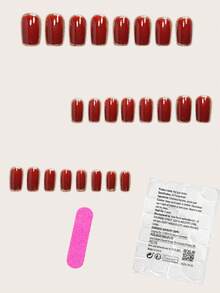 24片中号方形极简风格印花人造指甲，附赠1个指甲锉和1片果冻胶片 - 彩色 - 查看 2