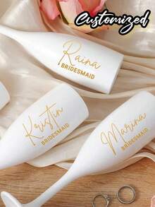 1pc Customized Acrylic Champagne Flute, Wedding Party Wine Glass, 6oz/170ml Capacity, Shatterproof Acrylic Material, Customizable Name & Title, Comes With Bow, Suitable For Wedding, Wedding Decor, Party, Bridesmaid Gift, Brunch Ready, Home Living, Christmas Home Decor, Souvenir, Fashionable Design - Multicolor - View 9