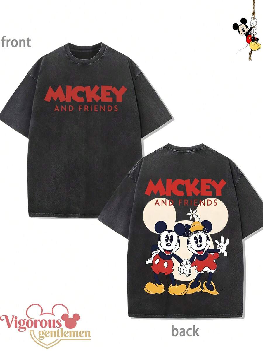 Disney Classic Pattern T-Shirt Summer Clothing  Vintage Washed 230g T-Shirt - Black - View 1