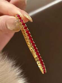 1件奢华金色红色水晶网球手链，闪亮水钻手镯，适合派对、婚礼和日常佩戴 - 彩色 - 查看 4