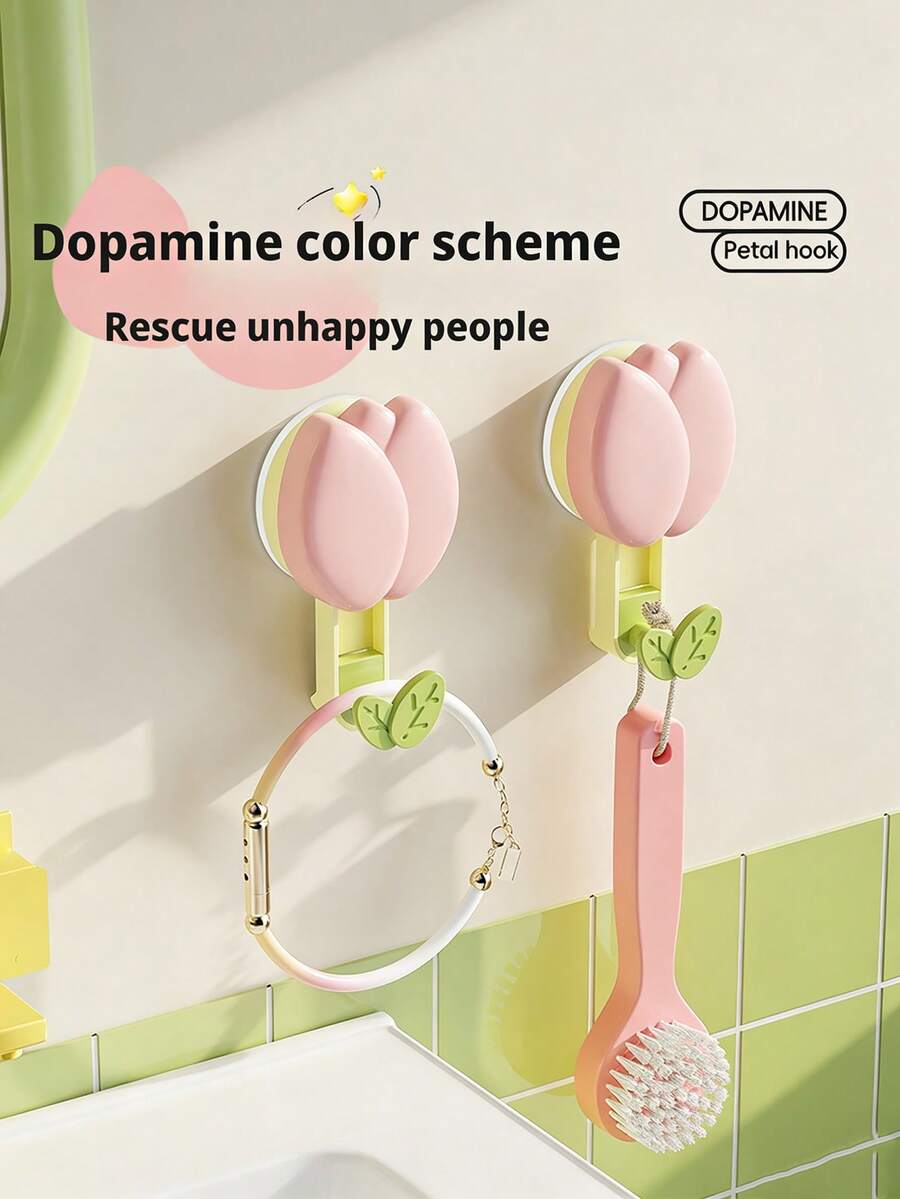 Gancho de ventosa de succión, estante de toallas de ventosa con forma de tulipán, sin necesidad de perforar, montaje adhesivo en la pared para cocina, baño, ventosa de alta resistencia que no se caerá fácilmente - Multicolor - Ver 1