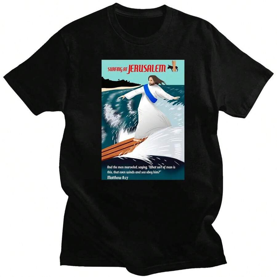 Vintage T Shirts Funny Jesus Play Basketball T-Shirt Christian Faith Tee Women Men Religion Tops Religious Easter Clothing Men's Clothing Best Gift, Patterned Short Sleeve T-Shirt Graphic T Shirt - 黑色 3 - 查看 1