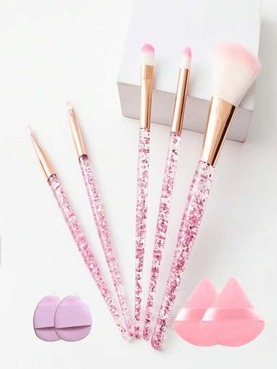9-Piece Makeup Brush Set -- Makeup Brushes And Powder Puff Thumb Puff, Dry And Wet Application Without Powder, Suitable For Applying Blush, Foundation, Eyeliner, Eye Shadow, And Lip Makeup. Soft Bristles Suitable For All Skin Types, ABS Handle, Beauty Tool.