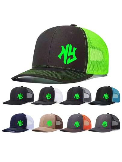 1pc Unisex Baseball Cap Letter NY Printing Hat Mesh Hats For Men Women Richardson Slightly Curved Brim Baseball Cap Adjustable Trucker Hats Dad Hats Outdoor Mesh Breathable Sun Hat