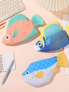 1 PC Creative Deep Sea Fish Pencil Case | Large Capacity Cartoon Animal Stationery Box, Back-To-School Supplies, Multi-Functional Organizer Bag, Study Essentials, Animal Theme, Playful Organizer, Durable Fabric, Highquality Case, Multifunctional Case, Stationery Pouch, Creative Professionals, Office Workers - Multicolor - View 3