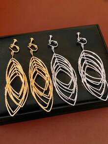 1对时尚金属多层镂空耳夹，简约线性几何吊坠耳环，适合无耳洞佩戴 - clip - 查看 1
