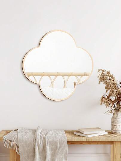 1PC DIY BOHO תלתן עץ ואקריליק מראה מדבקת קיר דקורטיבית להסרה לסלון, חדר שינה וכניסה, עיצוב קיר דקורטיבי