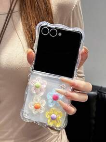 1个时尚简约波浪水滴胶花元素折叠手机壳，可保护手机并防止跌落，适用于：三星 Galaxy Zflip 3/Zflip 4/Zflip 5/Zflip 6/Zflip 7/Galaxy Z Flip7 FE - 無色 - 查看 3