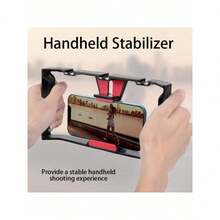 1pc 3-Cold Shoe Smartphone Stabilizer - Anti-Shake Handheld Holder | Lightweight ABS Material With Microphone/Fill Light Slot And 1/4" Interface, Suitable For Live Streaming And Vlogging - Black - View 3