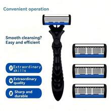 Men's Manual Razor With 6-Layer Stainless Steel Hair Removal Blade And Replaceable Shaving Head - Multicolor - View 5