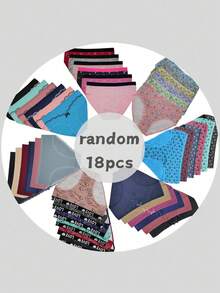18pcs/Pack Randomly Assorted Cotton Plus Size Briefs Panties For Women - Multicolor - View 7
