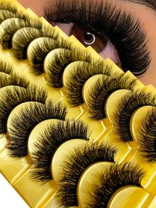 10对柔软蓬松、自然逼真的3D仿貂毛假睫毛，打造更长更浓密的睫毛。假睫毛，睫毛，假睫毛。 - 黑色 - 查看 6